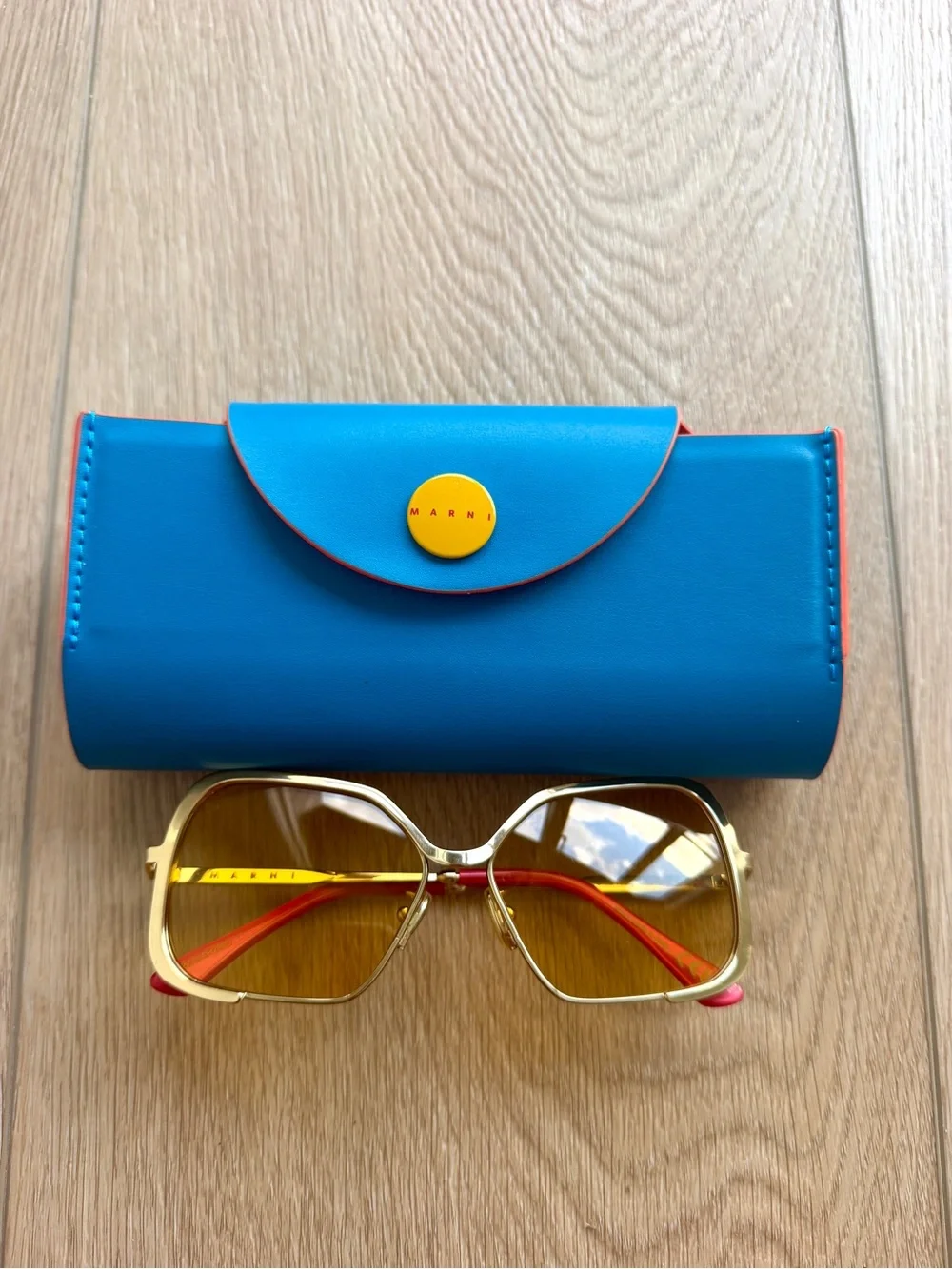 Marni Turquoise Sunglasses Case with Yellow Button
